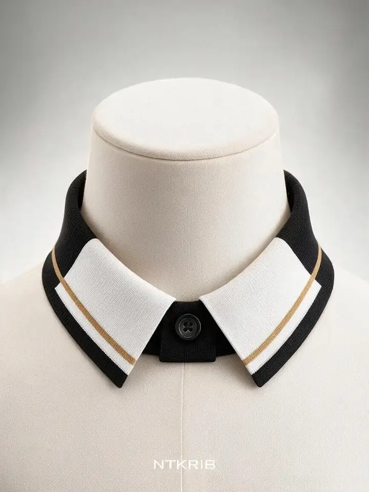 黑白金棕饰边 POLO 衣领 人台实拍